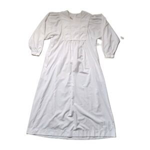 Vintage 70s Le Voy’s Prairie Maxi Dress White Modest High Waist Pockets Sz L EUC
